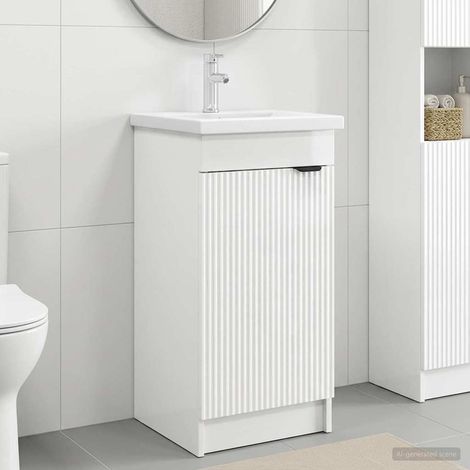 vidaXL Meuble de salle de bain avec évier Blanc brillant (1/5)