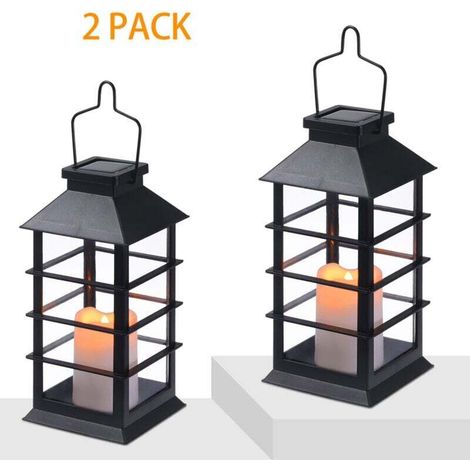 Lanterne Solaire Décorative pour lExtérieur avec Effet Bougie Vacillante LED Waterproof, Parfait pour une Lampe de Table Solaire ou une Lanterne Suspendue Extérieure,2pcs
