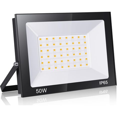 Projecteur LED d'extérieur 50 W blanc chaud super lumineux (5000 lm, 3000 K), sans prise, projecteur étanche IP65 pour cour, garage, entrepôt, parking, jardin et plus encore (1/5)