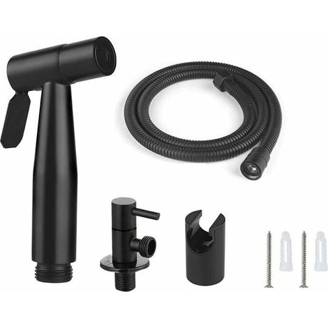Kit de douchette WC comprenant un tuyau de 1,5 m et un support avec adaptateurs G1/2, couleur noire. (1/4)