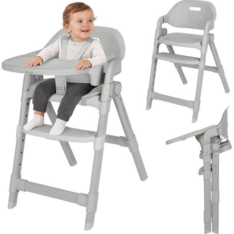 Chaise Haute Bébé 3 en 1, Pliable et Évolutive, Gris (1/5)