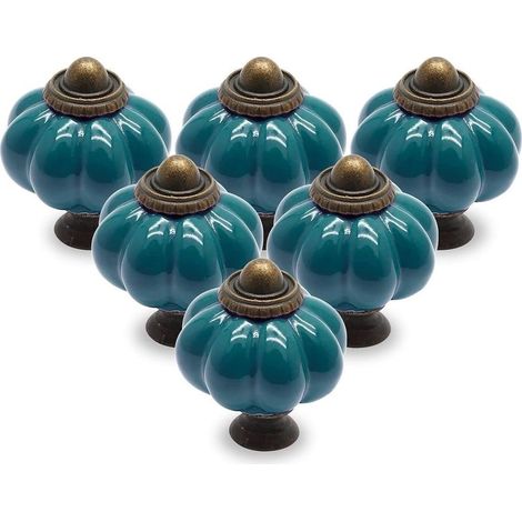 Set of 12 ceramic door knobs, teal blue drawer knobs, vintage pumpkin ceramic cabinet knobs with mounting screws, antique wardrobe pull handles, knobs (1/5)
