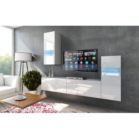 Ensemble meuble TV CONCEPT 53-53-HG-W-2-1A blanc brillant 203 cm (1/2)
