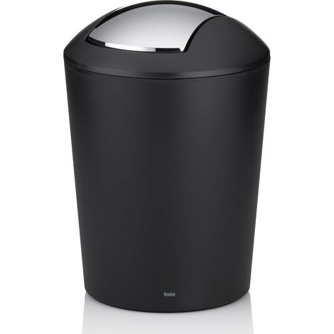 Seau à cosmétique noir 1,7l, mini poubelle de salle de bain avec couvercle basculant, plastique, MARTA, petite poubelle de table noire mate (1/5)