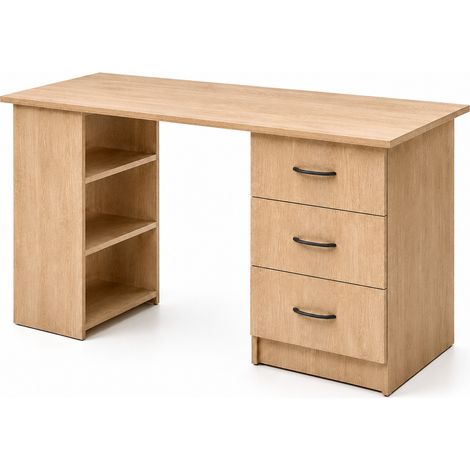 Scrivania Moderna Con 3 Cassetti E 3 Vani A Giorno Scrittoio Struttura Resistente Design Minimal Ideale Per Ufficio Studio Cameretta E Smart Working 120 x 49 x 72 Cm Rovere (1/5)