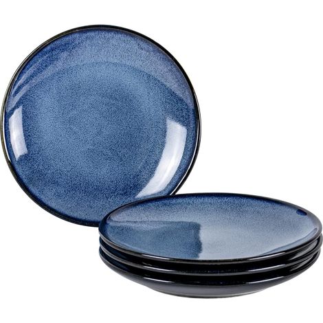 Assiette à Dessert Ronde, Service de Table en Grès Glaçure pour 4 Personnes, Assiettes à Dîner/Assiette Menu/Accessoires de Table en Couleur Bleu de 20 cm - Lave-Vaisselle Convient (1/5)