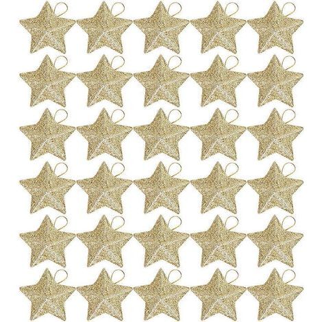 30 glitzernde 3D-Weihnachtsstern-Anhänger, Hängedekoration, Gastgeschenke – 6,5 x 5 cm – Gold (1/3)