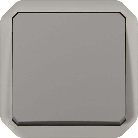 Interrupteur ou va-et-vient Plexo, Étanche IP55, Résistant IK08, Usage intérieur/extérieur, Connexion rapide sans outil, Gris (1/3)