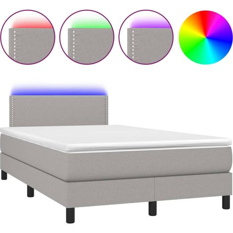 Cadre de lit LED avec sommier tête de lit matelas surmatelas 120x200 cm tissu gris clair TDL0207896 (1/5)