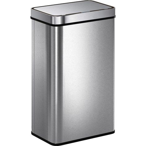 Poubelle à capteur 60 L avec couvercle à fermeture douce, poubelle de cuisine automatique en acier inoxydable, argenté