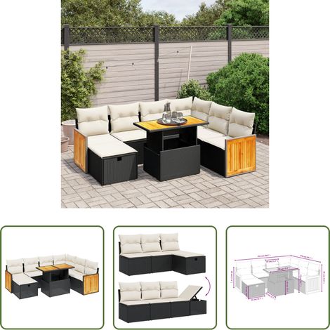 vidaXL Set de sofás de jardín 8 piezas y cojines ratán sintético negro (1/5)