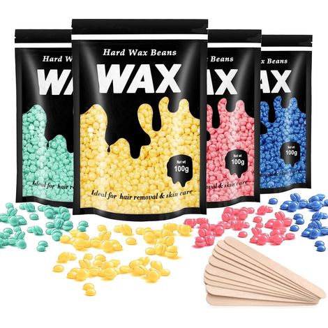 4 Arômes Perles de Cire Épilation - 4X 100G Indolores, Nettoyantes Avec 10 Applicateurs - Pour Tout le Corps, Visage, Aisselles, Bikini, Hollywood (1/5)