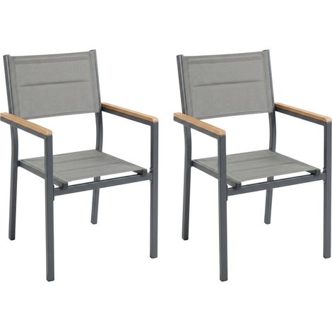 Pack 2 Sillas Exterior Mallorca, Apilables con Reposabrazos, Aluminio y Textileno Gris 56x55x85 cm (1/5)