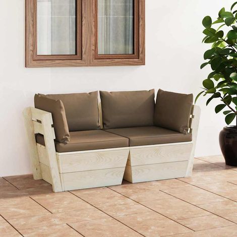 vidaXL Canapé palette à 2 places de jardin avec coussins Bois d'épicéa (1/5)