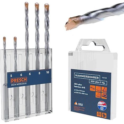 Set of SDS Plus Drill Bits - SDS Drill Set for Concrete, Stone, Granite, Brick and Masonry - Diameter 5-10 mm - Set of SDS-Plus Bits (1/2)