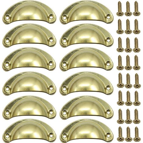 Tirador decorativo retro para cajones de muebles, tirador vintage en forma de concha para cajones, armarios y muebles de cocina, pomo de hierro curvado retro para puertas de armarios (12 unidades). (1/5)