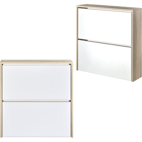 Meuble à chaussure rangement porte-chaussures pour 6 pairs de chaussures 2 surfaces de stockages MDF miroir 67 x 63 x 17 cm chêne