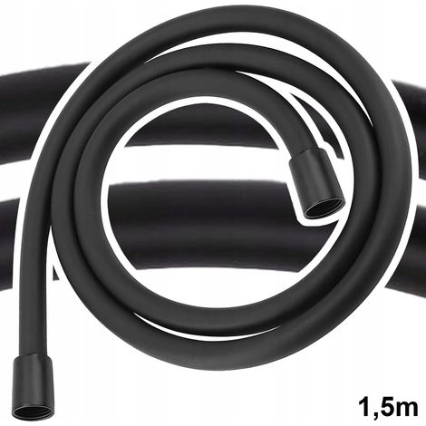 Tubo doccia in silicone da 150 cm, liscio, in PVC nero, ruotabile a 360°. (1/5)
