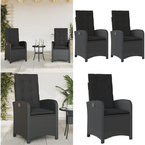 Gartensessel mit Kissen 2 Stk. Verstellbar Schwarz Poly Rattan - Sitzkissen - Verstellbarer Stuhl (1/5)