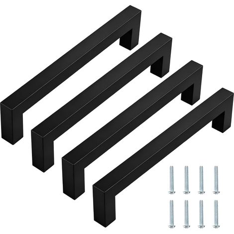 Set of 4 Black Stainless Steel Kitchen Cabinet Handles Sliding Door Handle and Exterior Door Handle Modern Design for Drawers, Cupboards and Cabinets, Durable Stylish (1/5)