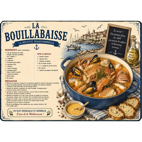 Planche Verre Recette Traditionnelle Bouillabaisse 29 x 20 cm (1/2)