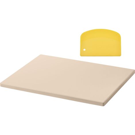 Pierre à Pizza Rectangulaire 38x30 cm, Céramique Cordiérite Épaisse 15 mm, Résistante à la Chaleur, avec Raclette, pour Four, Cuisson Pain & Pizza, Barbecue (1/5)