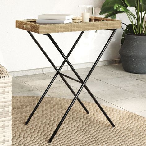 vidaXL Tavolino Vassoio Pieghevole Beige 65x40x75 cm in Polyrattan (1/6)