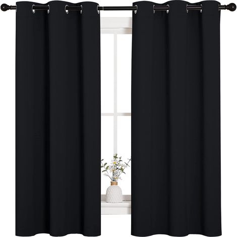 Tende/mantovane oscuranti nere per finestre della camera da letto (2 pezzi, 107 cm di larghezza, 160 cm di lunghezza, nere) (1/5)