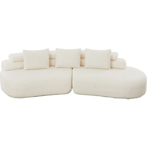 Divano modulare 2 pezzi in ciniglia beige, design curvo senza braccioli, 3 cuscini schienale (1/5)