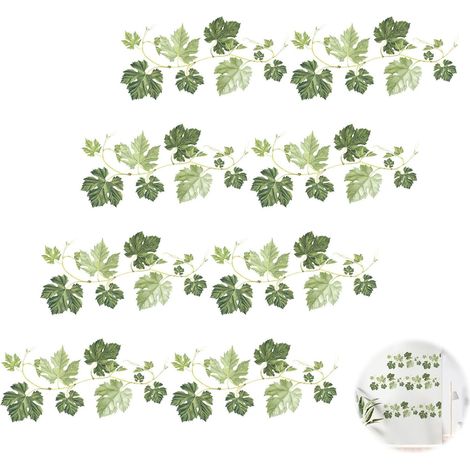 4 Pièces Autocollants Muraux Feuilles Autocollants Muraux Plantes Vertes Vigne Suspendue Décoration Murale pour Bureau Chambre Salon Fenêtre Porte Salle de Bain Résistant aux Déchirures Collant (1/5)