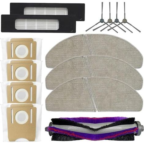 Lot de 14 brosses à roulettes, filtres HEPA, sacs à poussière, brosses latérales pour aspirateurs robot Midea S8 Plus, accessoires de rechange (1/5)