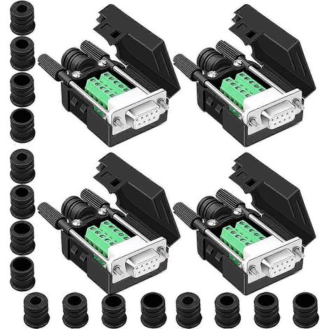 Lot de 4 connecteurs DB9 femelles, adaptateurs de terminal série RS232 D-SUB sans soudure vers port 9 broches. (1/5)