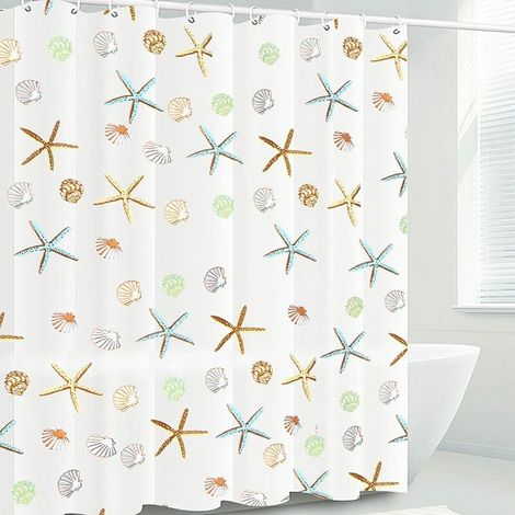 Shower Curtain 180x200cm Waterproof and Mildewproof PEVA Shower Curtain with Starfish Pattern Curtain Rings