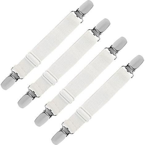 Tendeur Drap Housse Élastique, Fixation Attache Sangle de Maintien Ajustable pour Drap Lit, Canapé, Housse de Repassage (Blanc, Lot de 4) (1/5)