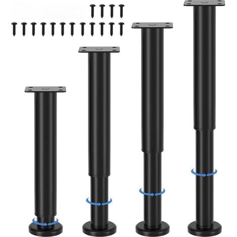 Set di 4 piedini regolabili per mobili, altezza regolabile 25-43 cm, piedini in metallo nero, adatti per armadi, supporti TV, divani, comodini, sedie, mobili da bagno -Crezuo