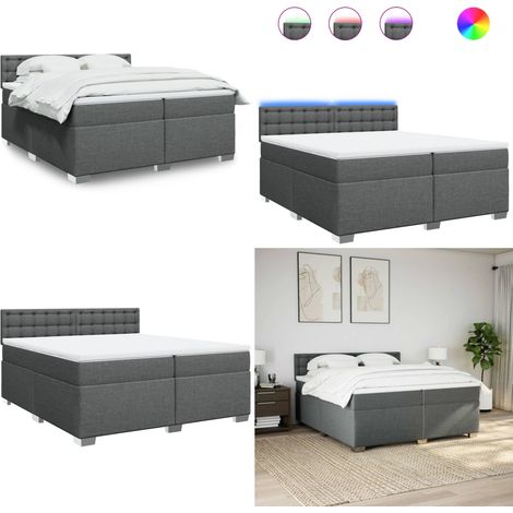 Sommier à lattes de lit avec matelas Gris foncé 200x200cm Tissu - Lit Plateforme - Lit Double - Lit Design - Lit Moderne - Sommier Tapissier - Home & Living (1/5)