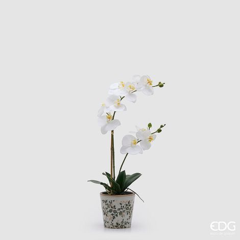 EDG Enzo De Gasperi Orchidea Phalaenopsis x2 con Bocciolo e Vaso Pianta Artificiale H 60 Cm Bianco