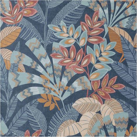Fine Decor Crown Asha Leaves Navy Burnt Orange Wallpaper Paste The Paper