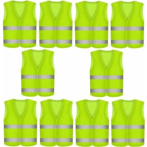 Gilets de Sécurité Réfléchissants Haute Visibilité - Lot de 10 Gilets Réfléchissants Jaunes pour Cyclisme, Moto et Visibilité en Voiture - Fluorescents et Très Visibles (1/5)