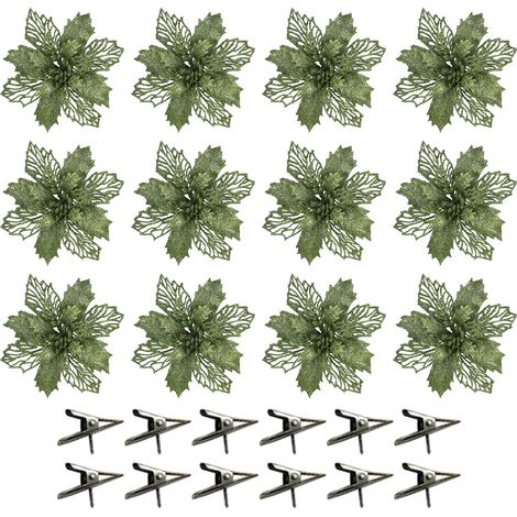 GARRYFIZH (Vert) Ornement de sapin de Noël octogonal en forme de fleur, ajouré et pailleté, 16 cm, en plastique et poudre dorée.