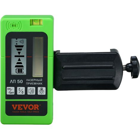 Récepteur Laser pour Niveau Laser Portée Travail 60 m Détecteur Laser Vert Faisceau Rouge pour Lasers Ligne Pulsée Signal Sonore Réglable Affichage Double LCD Niveau à Bulle Intégré avec Pince (1/5)