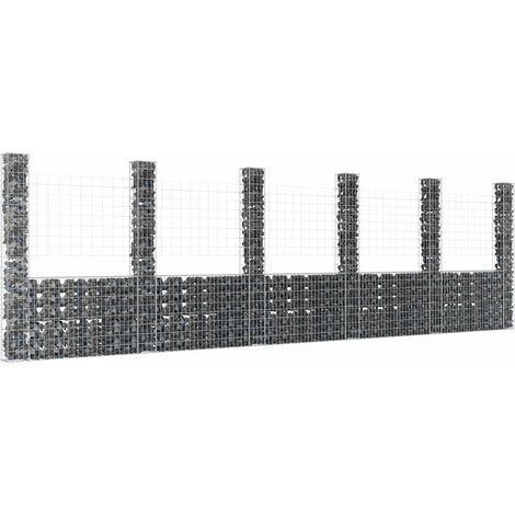 vidaXL Panier de gabion en forme de U avec 6 poteaux Fer 620x20x200 cm (1/5)