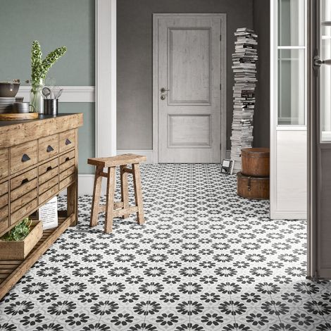 Carrelage Imitation Carreaux de Ciment DECO Etnic C Bw 20x20cm (1/5)