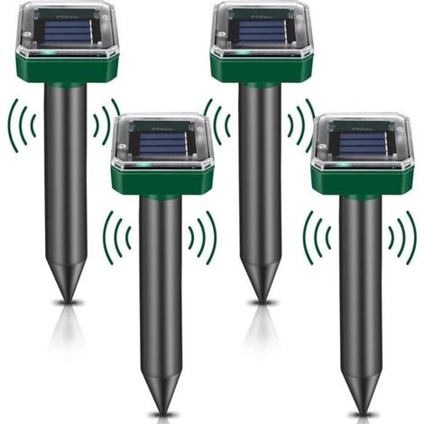 4 Solar Mole Repellers, Solar Ultrasonic Anti-Mole, Waterproof IP65 Mole Repellent, Ultrasonic Anti-Snake