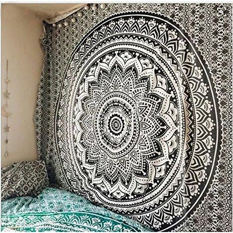 Tapisserie indienne multicolore style boho, noir, 210 x 150 cm – DELKEVIC (1/2)