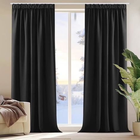 Lot de 2 Rideau Fenetre Salon Cuisine Court Rideaux Thermique Anti Froids Isolant Phonique Rideau Galon 140L X 180 STORE DE FENETRE (1/5)