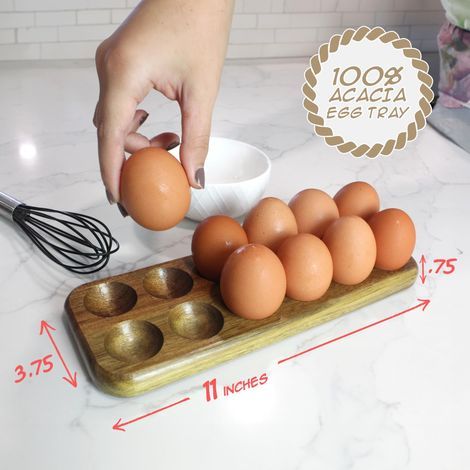 Porte-œufs – Porte-œufs rustique en bois, idéal pour les réfrigérateurs ou les plans de travail de la cuisine, pour présenter ou ranger les œufs – facile à nettoyer... (12 œufs) (1/5)