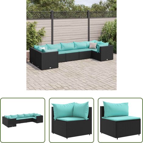 vidaXL Rattan - 7-tlg. Garten-Lounge-Set mit Kissen Schwarz Poly Rattan (1/5)