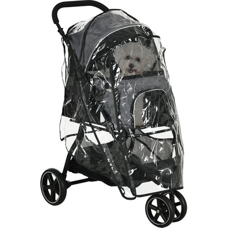 Chariot pliable pour chien/animal, avec protection pluie et 2 laisses de sécurité, 83 x 55 x 101 cm, gris et noir (1/5)