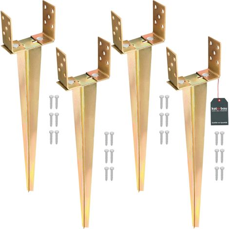 KOTARBAU® 4 Pièces Support de Poteau Réglable - 0-160 mm - Acier Galvanisé - 70 cm - Doré - Support Poteau a Enfoncer - Ancrage Balancoire - Ancre a Enfoncer - pour Poteaux Bois (1/5)